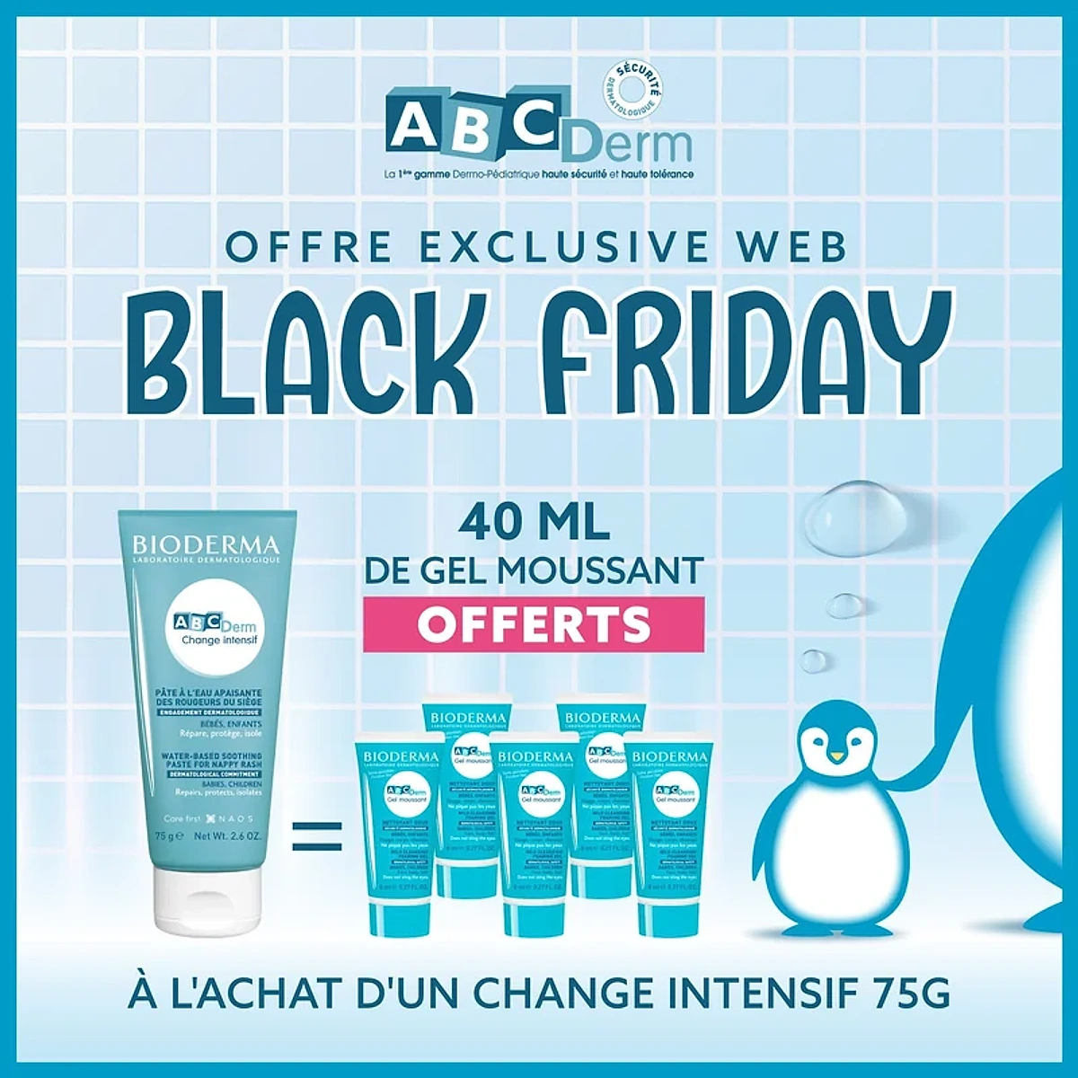 ABCDERM CHANGE INTENSIF 75 G = 40ml Gel moussant Offert
