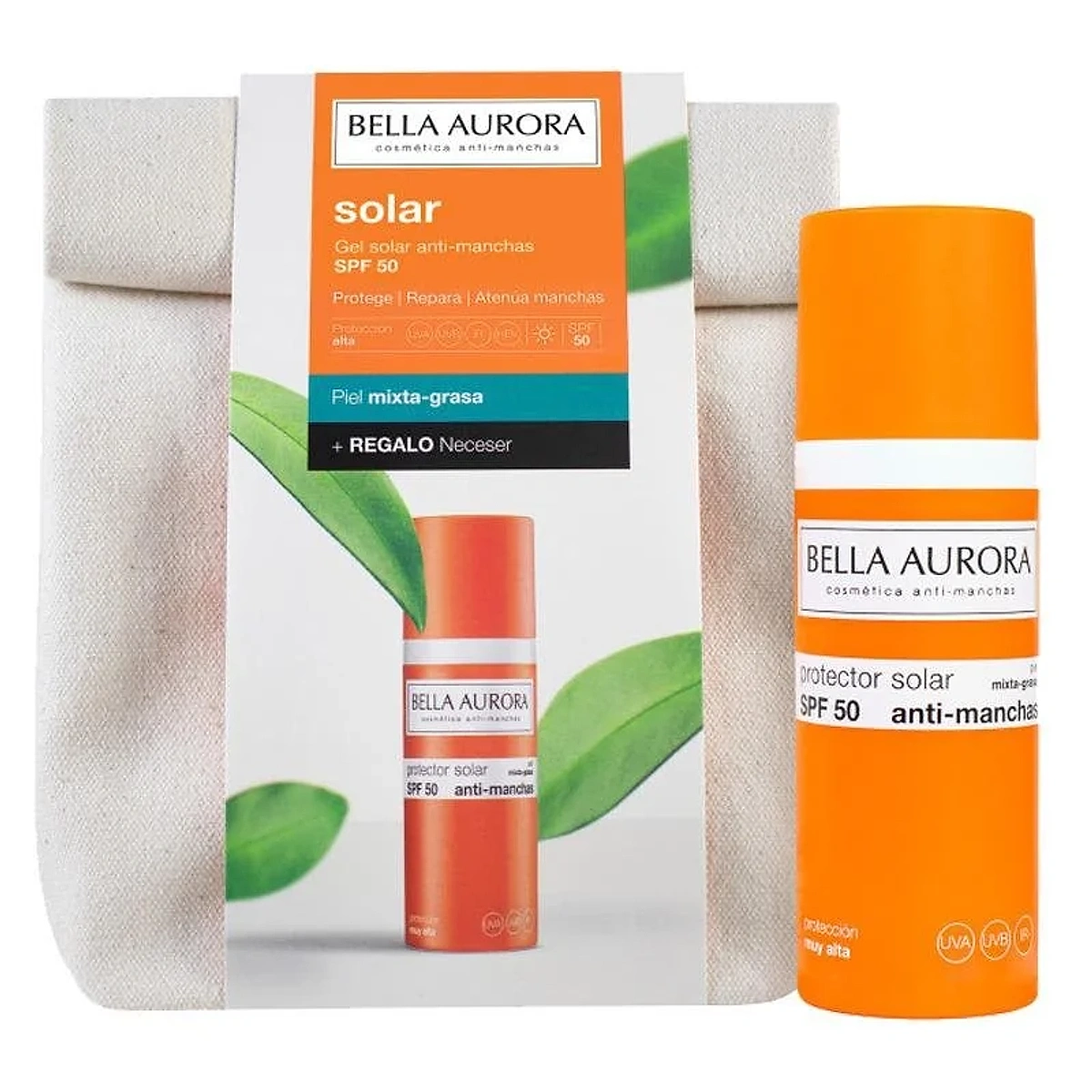 Bella aurora Gel Creme Solaire SPF 50+ Peaux mixte à grasses 50ml + Trousse