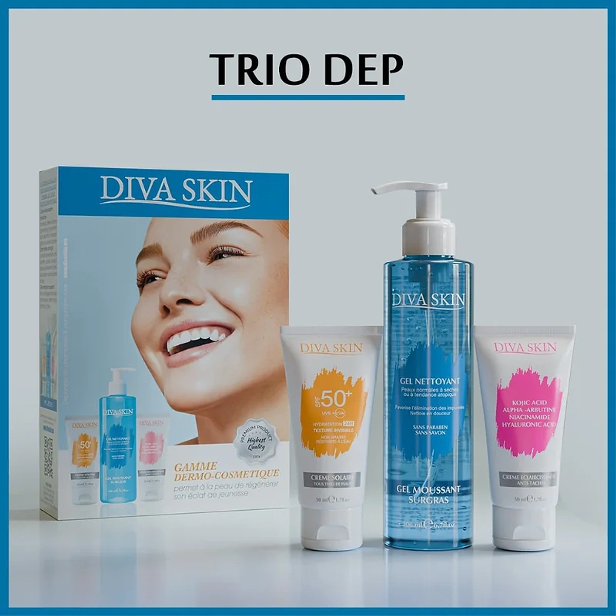 Diva Skin PACK Creme Anti Taches 50ml+ Gel Nettoyant 200ml + Ecran Invisible