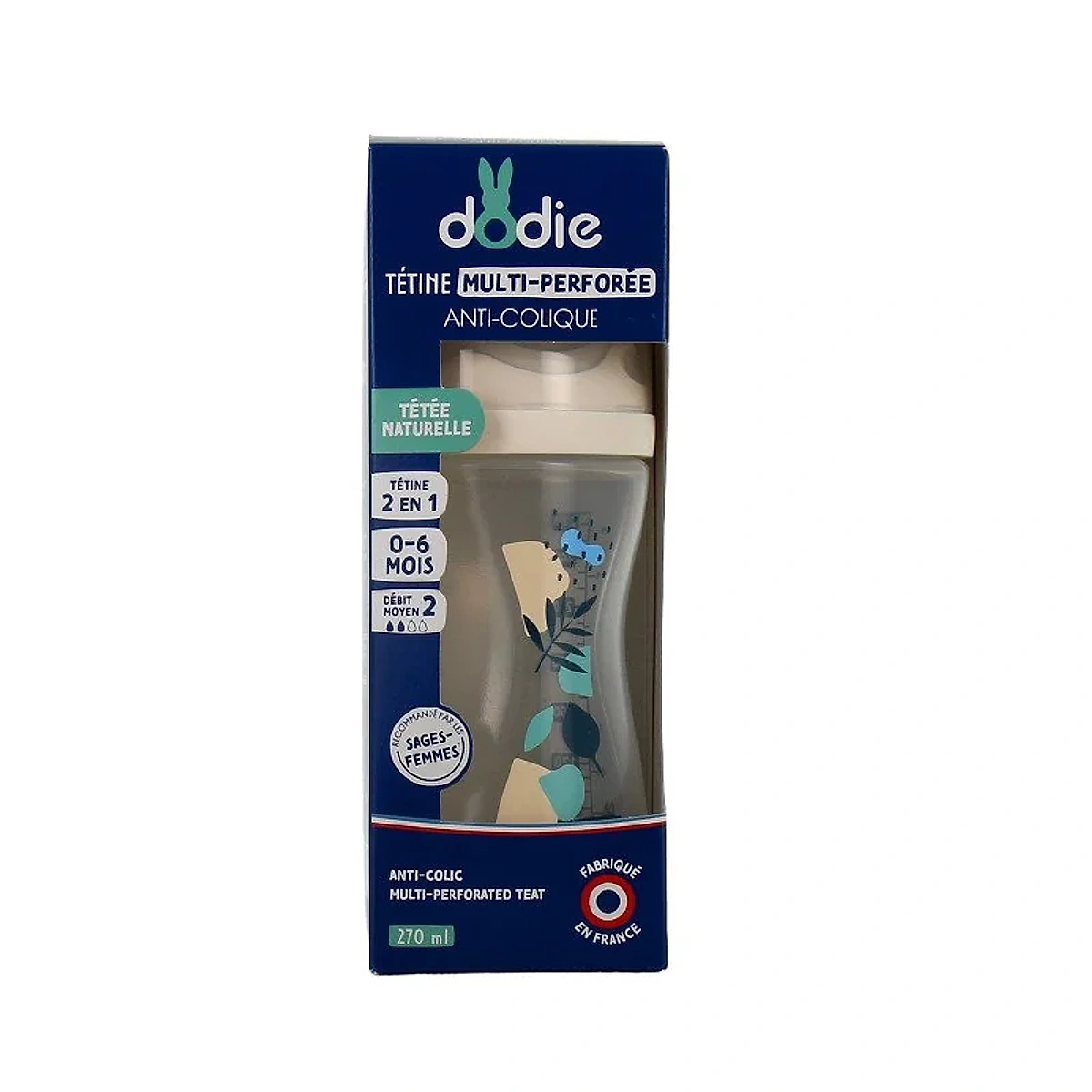 Dodie Biberon Multi Perfore Tetine Debit 2 Bleu 0-6mois 270ml