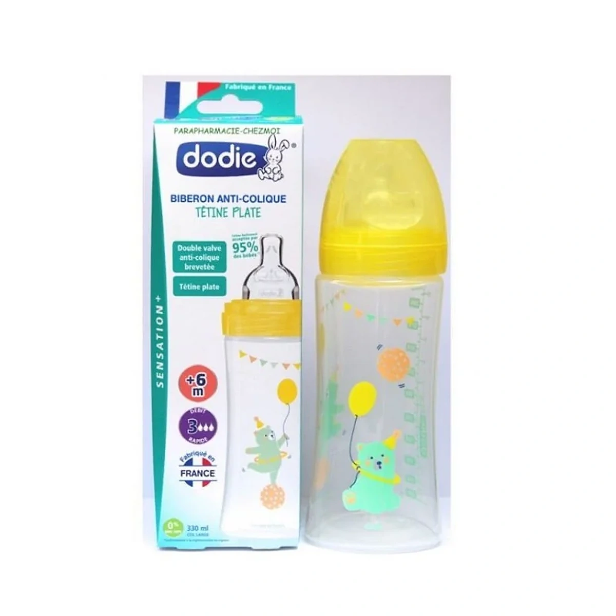 Dodie Biberon senstation+ Tétine plate 330ml + 6m jardin