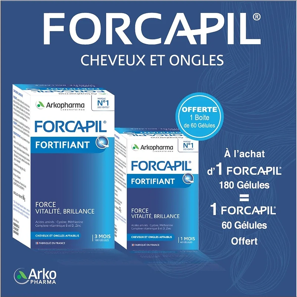 Forcapil Cheveux Et Ongles – 180 Gelules = Forcapil 60 Gelules Offert