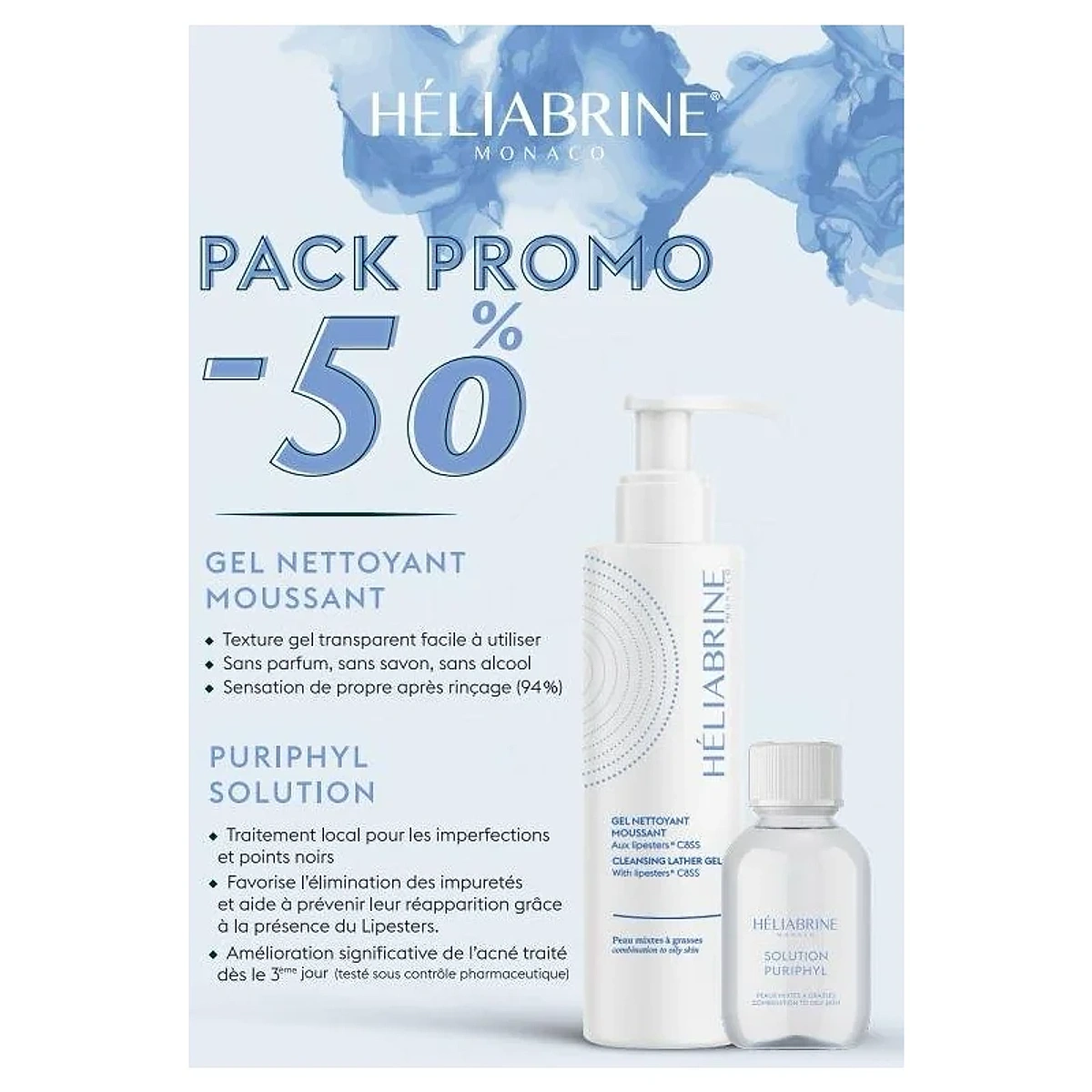 HELIABRINE HA GEL NETTOYANT MOUSSANT 200ML = Ha Puriphyl Solution 30ml Offerte