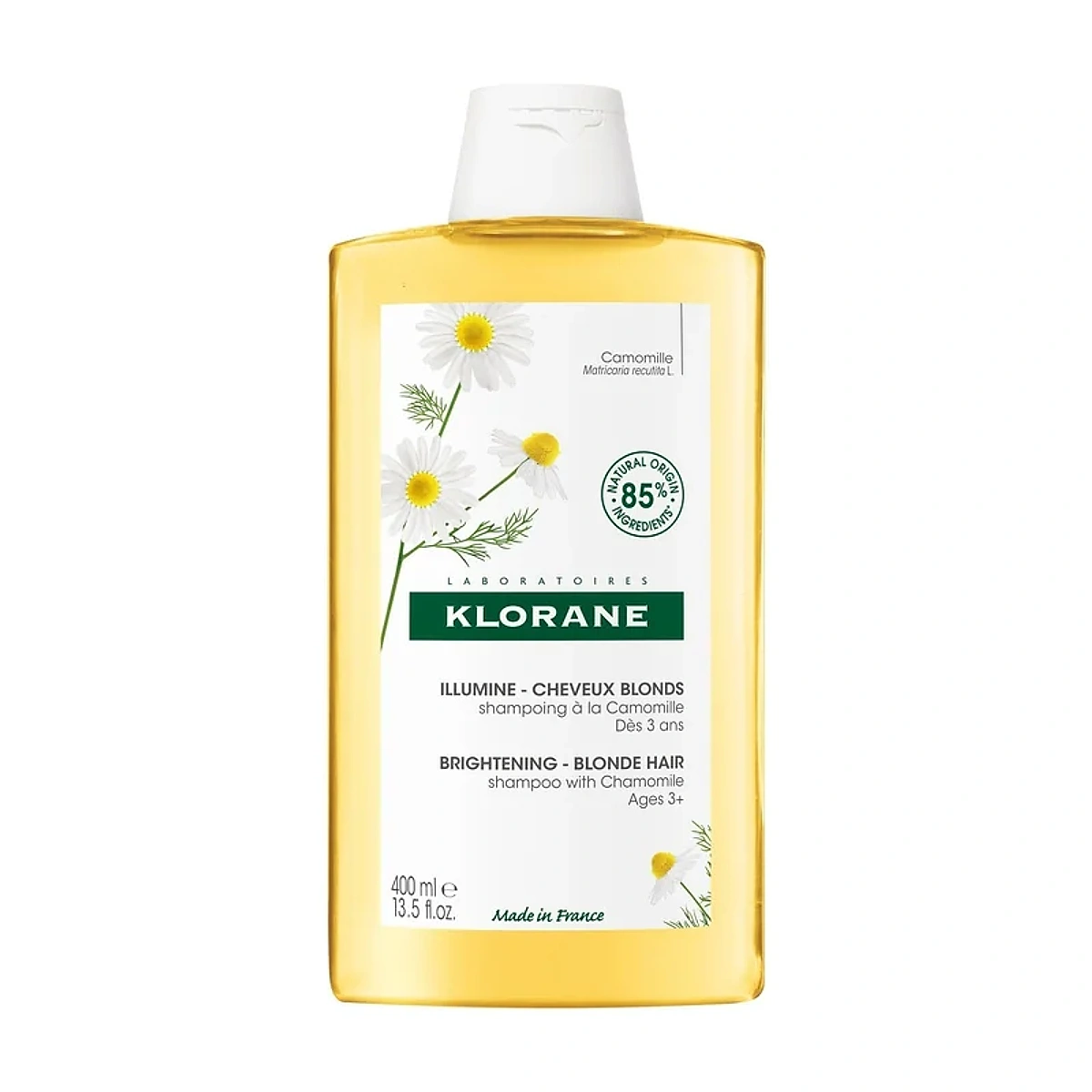 Klorane – Shampoing Reflets Blonds à la Camomille cheveux blonds à châtains – Éclaircissant 400 ml