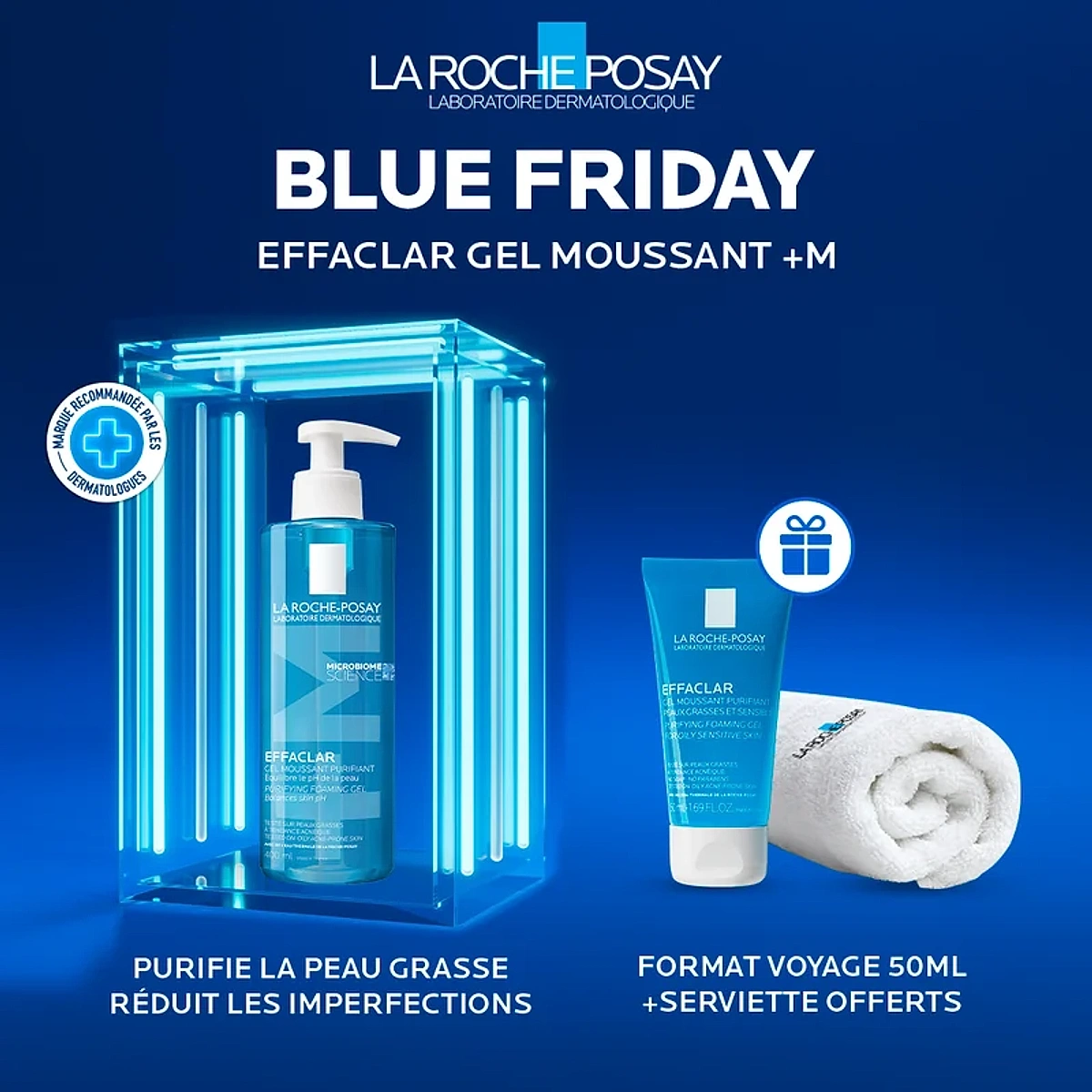La Roche-Posay Effaclar Gel Moussant Peau Grasse Acnéique | 400ml = Serviette & Effaclar Gel Miniatures