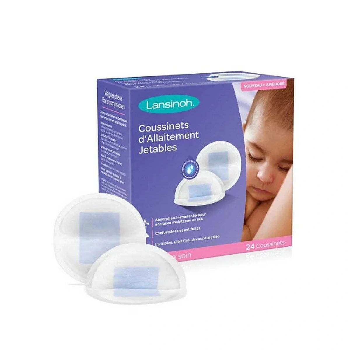 Lansinoh Coussinets d’allaitement jetable Blue Lock – 24 unités