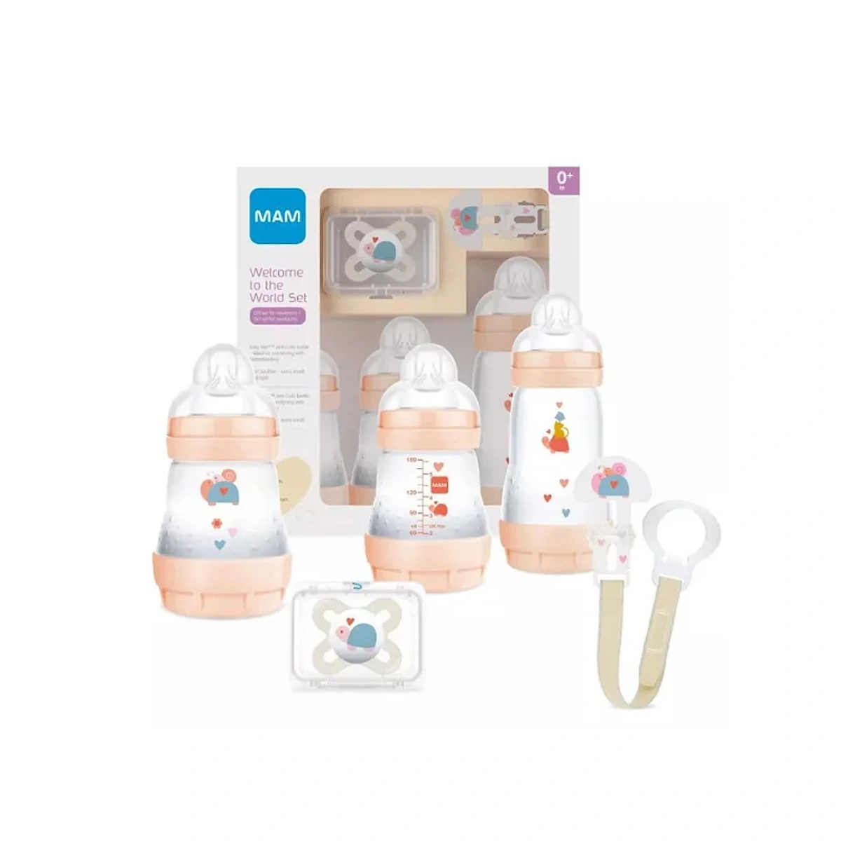 Mam Duo World Set +0m Biberon Gm & Peaux Mix+Attache Sucette+Sucette +0m