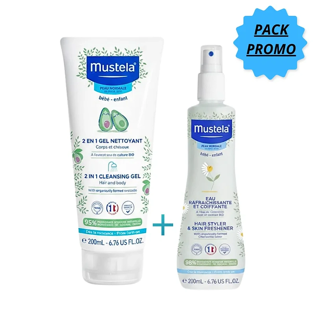 Mustela 2en1 200ml+Eau Rafraichissant 200ml Pack