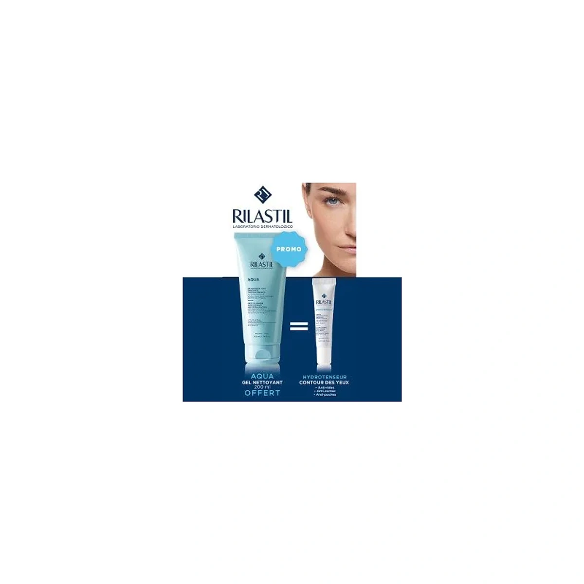 RILASTIL HYDROTENSEUR CRÈME CONTOUR DES YEUX 15 ml = AQUA GEL NETTOYANT VISAGE OFFERT