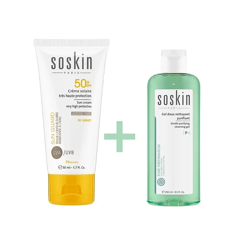Soskin Creme Solaire Teinte 01 50ml + Gel Doux Nettoyant 100ml Pack