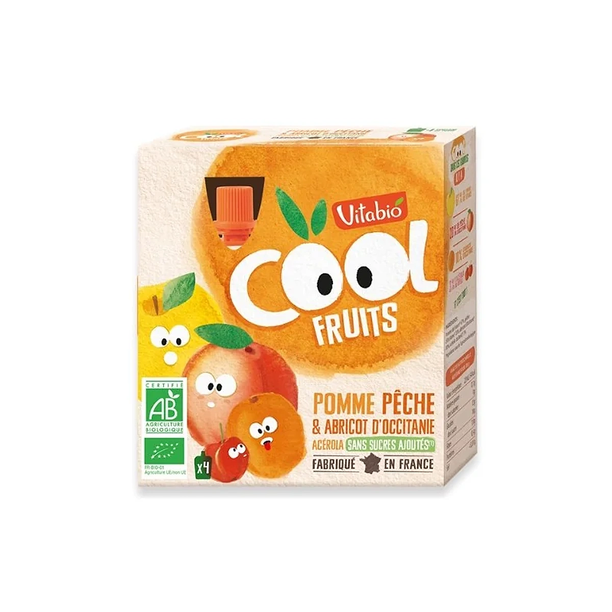 VITABIO COOL FRUITS POMME PECHE ABRICOT 4 X 90G