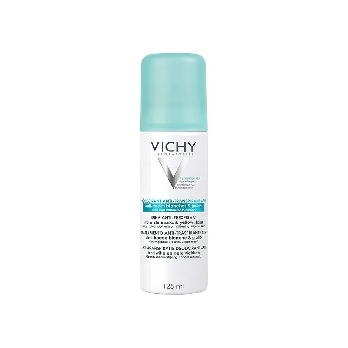 Vichy Dermo-Tolérance Déodorant Anti-Transpirant 48H Anti-Traces Jaunes et Blanches Aérosol | 125ml