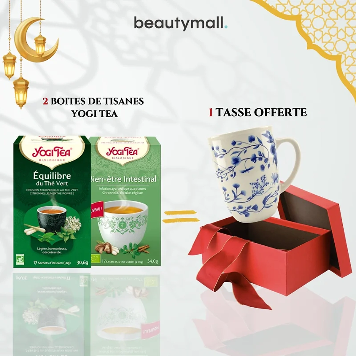 Yogi Tea Équilibre du Thé Vert 17×2g + Bien-Être Intestinal 17×2g – Tasse Offerte