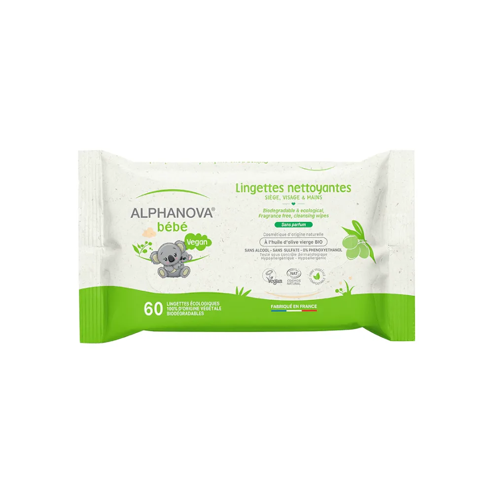Alphanova Lingettes Nettoyantes Bebe 60 unités