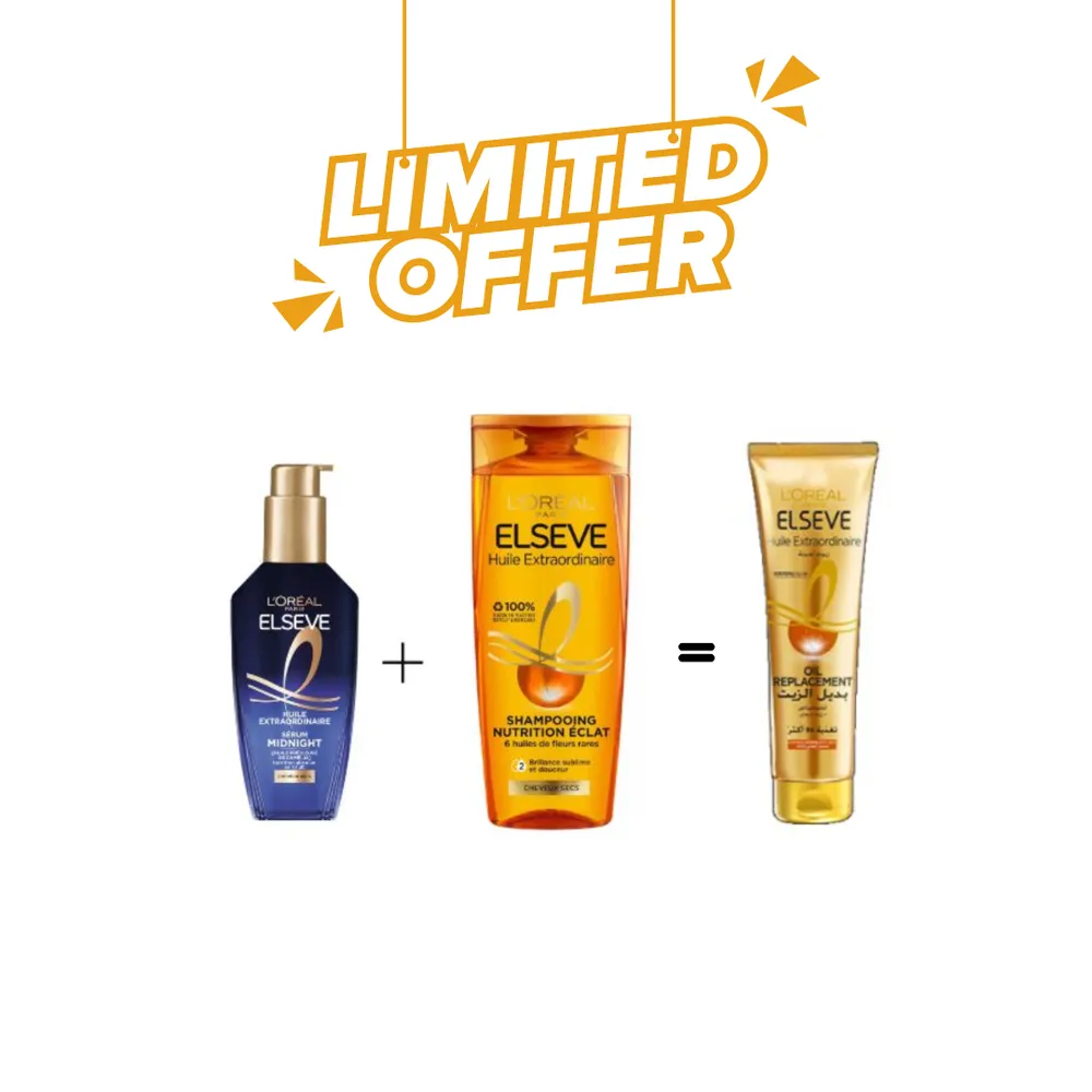 Elseve Routine Ex Oil MID Huile 100ml + Shampooing 200ml+ Oil Replacement 125ml