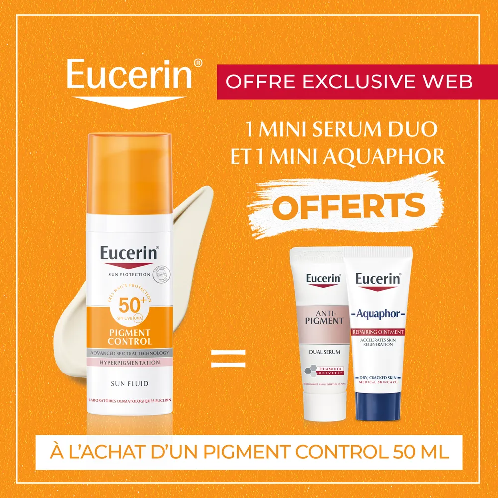 EUCERIN ECRAN PIGMENT CONTROLE SPF 50 + 50 ml = Mini Serum Duo + Mini Aquaphor Offerts