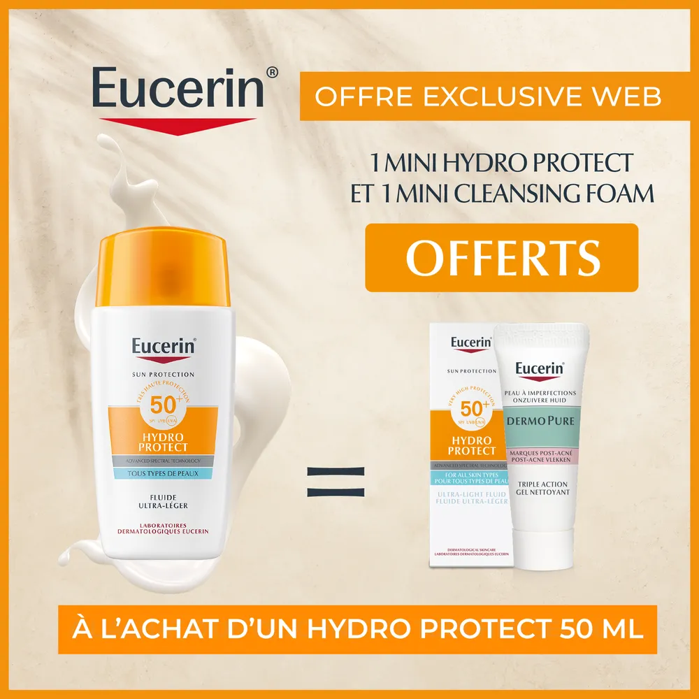 EUCERIN HYDRO PROTECT SPF 50 + 50 ml = Mini Hydro Protect + Mini Cleasing Foam
