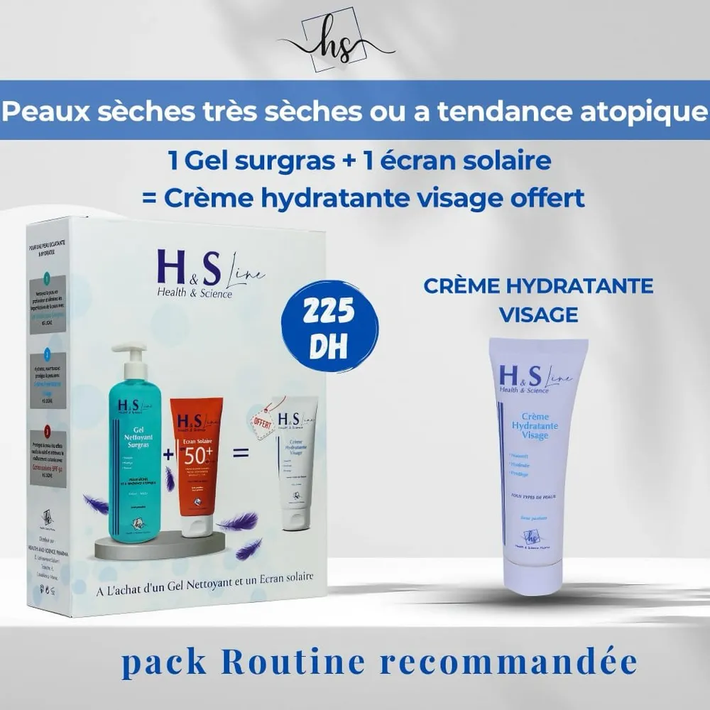 H&S Line Gel Nettoyant 250ml+Ecran Solaire Invisible SPF50+50ml + Creme Hydratant 50ml Pack