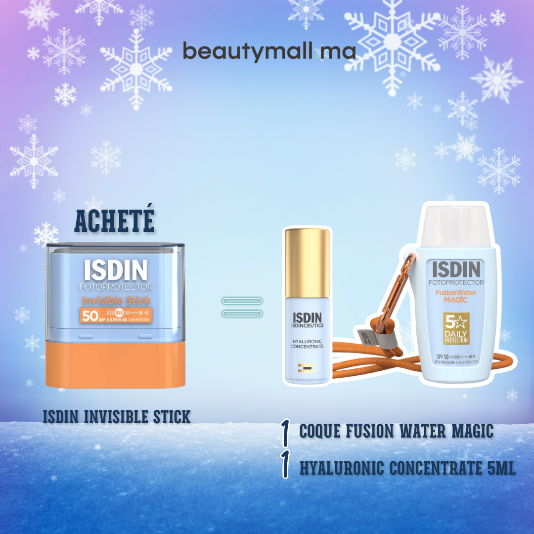 ISDIN Fotoprotecteur Stick Invisible Spf50 10g = COQUE FUSION WATER MAGIC+HYALURONIC CONCENTRATE 5ML Offert