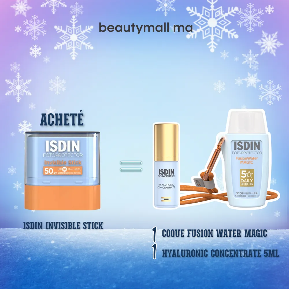 ISDIN Fotoprotecteur Stick Invisible SPF50 10g = COQUE FUSION WATER MAGIC+HYALURONIC CONCENTRATE 5ML Offert