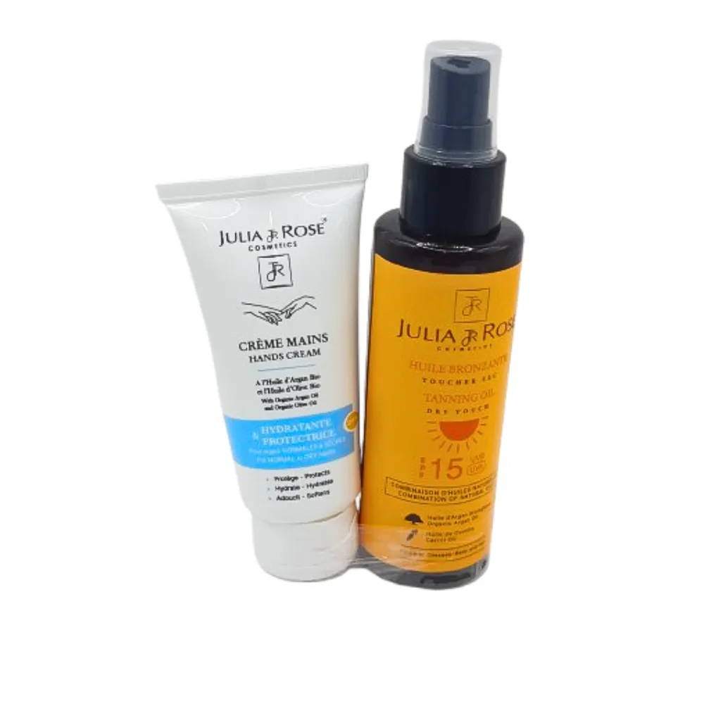 Julia & Rose Huile Bronzage SPF15 120ml+Creme Mains 50ml Pack