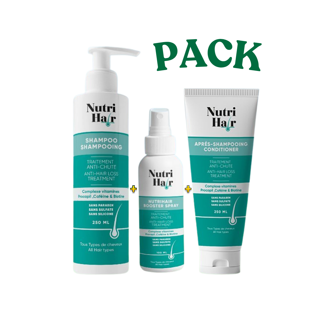 Nutrihair Shampooing 200ml + Apres-Shampooing 200ml + Bosster Spray 100ml Pack