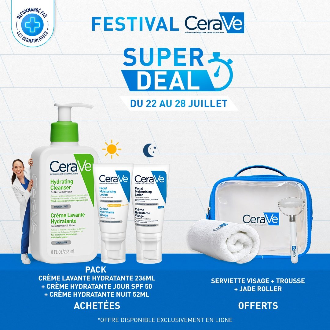 SUPER DEAL Crème Lavante Hydratante | 236ml + Crème Hydratante Visage | 52ml + Crème hydratante visage SPF50 | 52ml