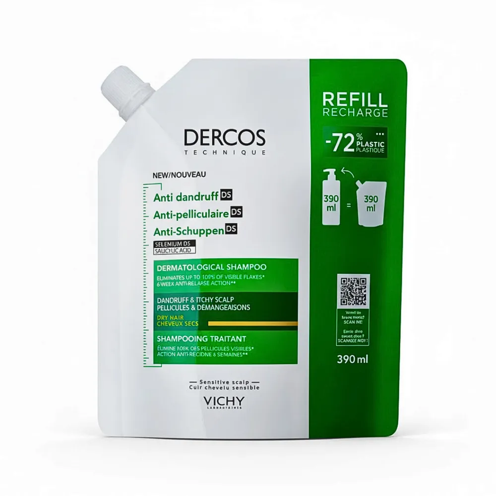 Vichy Dercos Shampoing Anti-Pelliculaire Cheveux Secs Refill Recharge 390ml